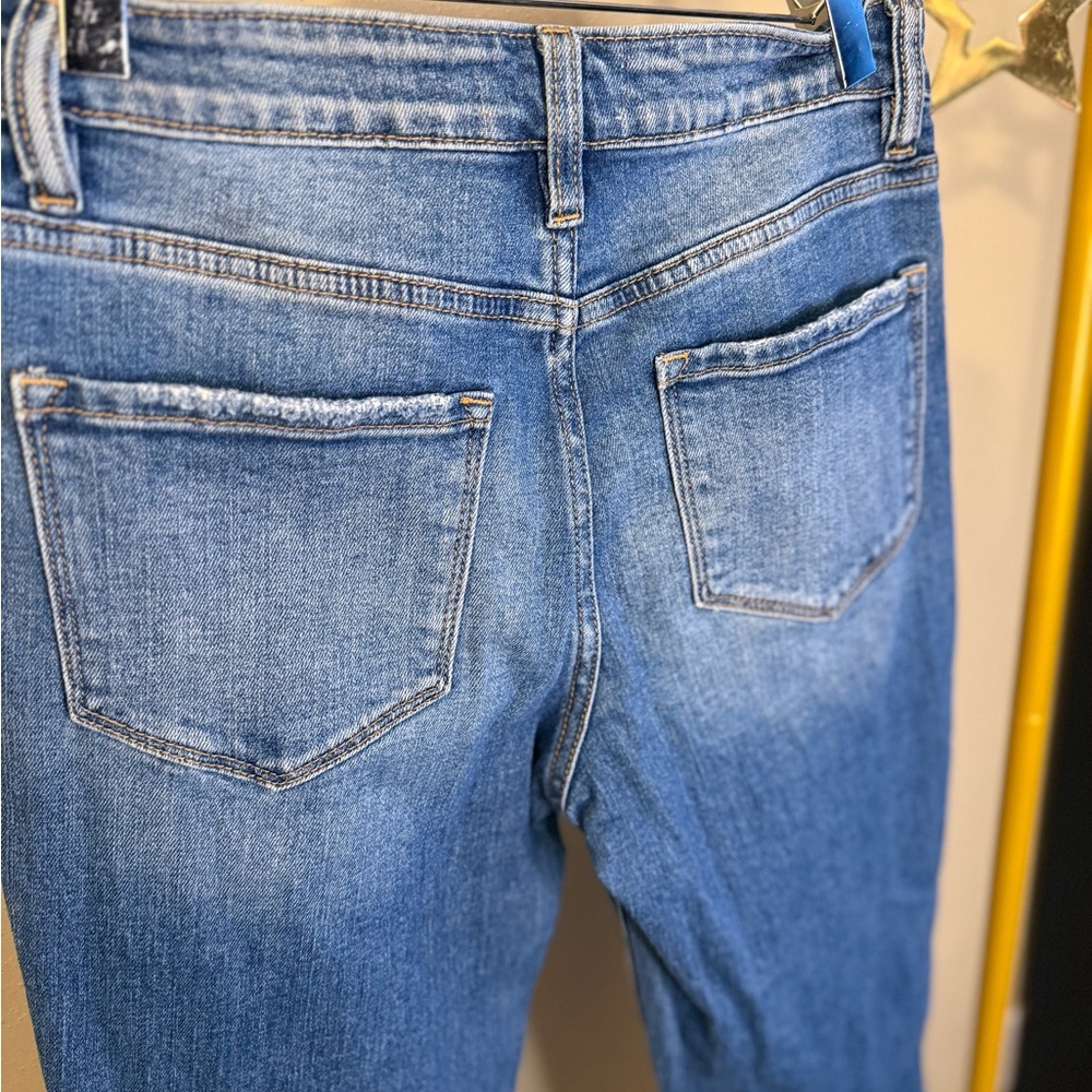 Zenana Distressed Straight Leg Jeans High Rise Raw Hem Size 26 - Picture 10 of 12